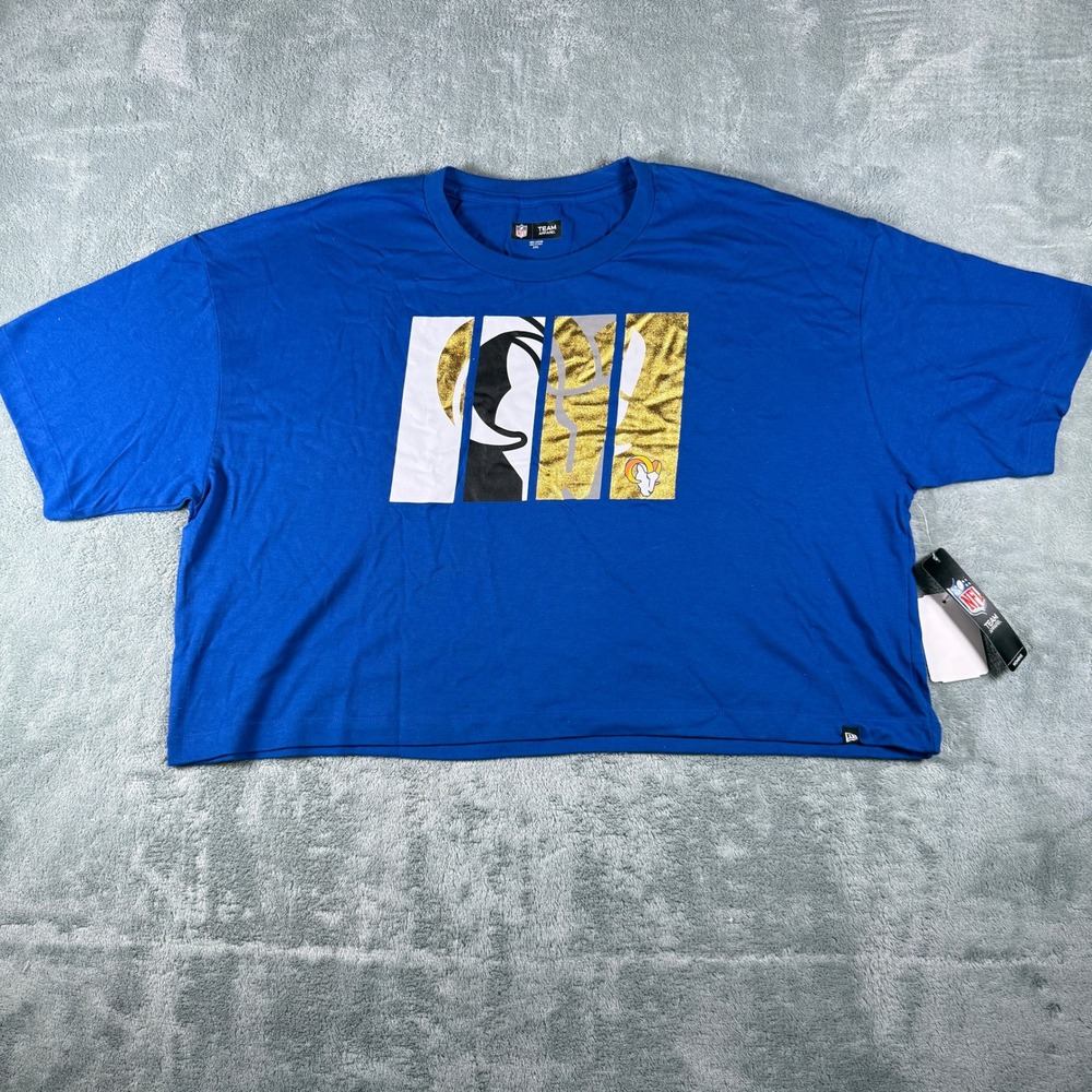 New Era NFL Los Angeles Rams Womens 2XL Blue‎ Cropped Graphic T-Shirt NWT